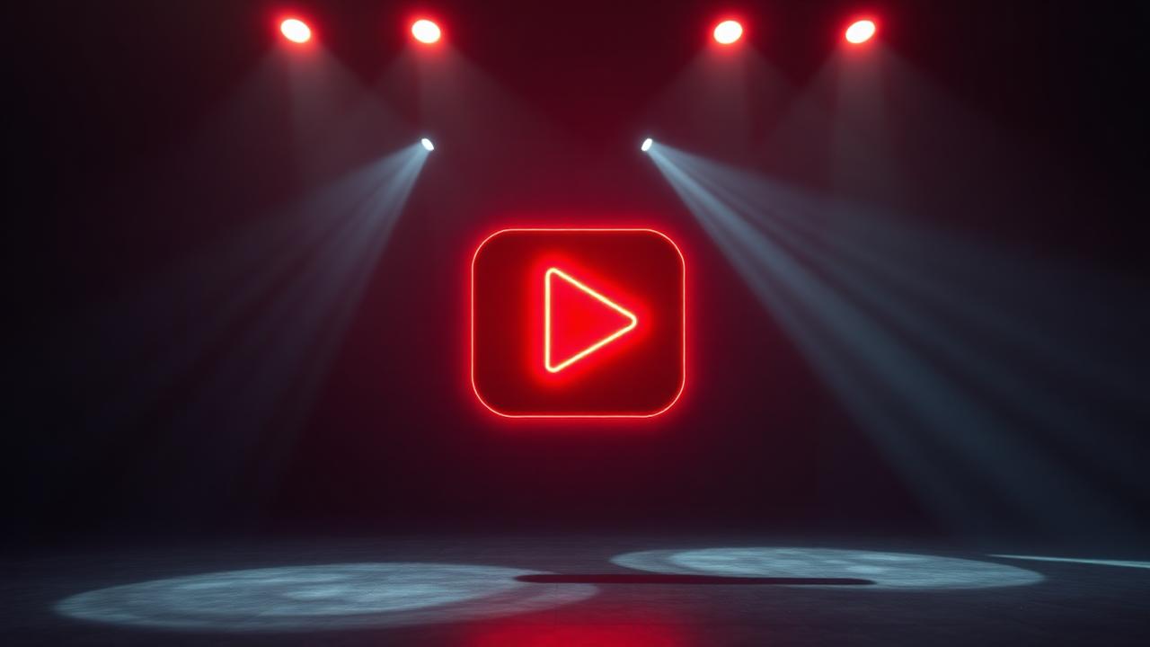 أيقونة تشغيل متوهجة في استوديو مظلم